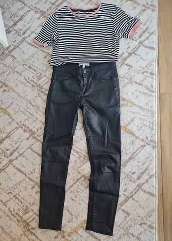 Siyah Deri Kadın skinny Pantolon