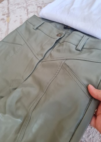 36 Beden Kadın Haki deri Pantolon