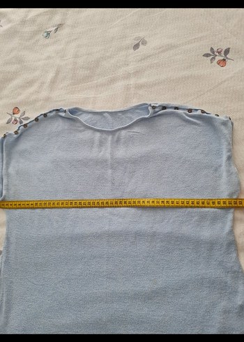 l Beden gri Renk Düğmeli Kısa Kollu açık mavi Bluz