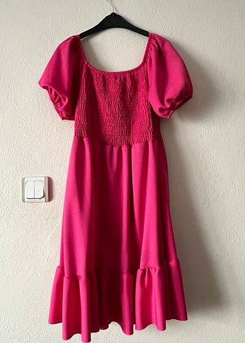 Pembe Bohem Balon Kol Kız Elbisesi