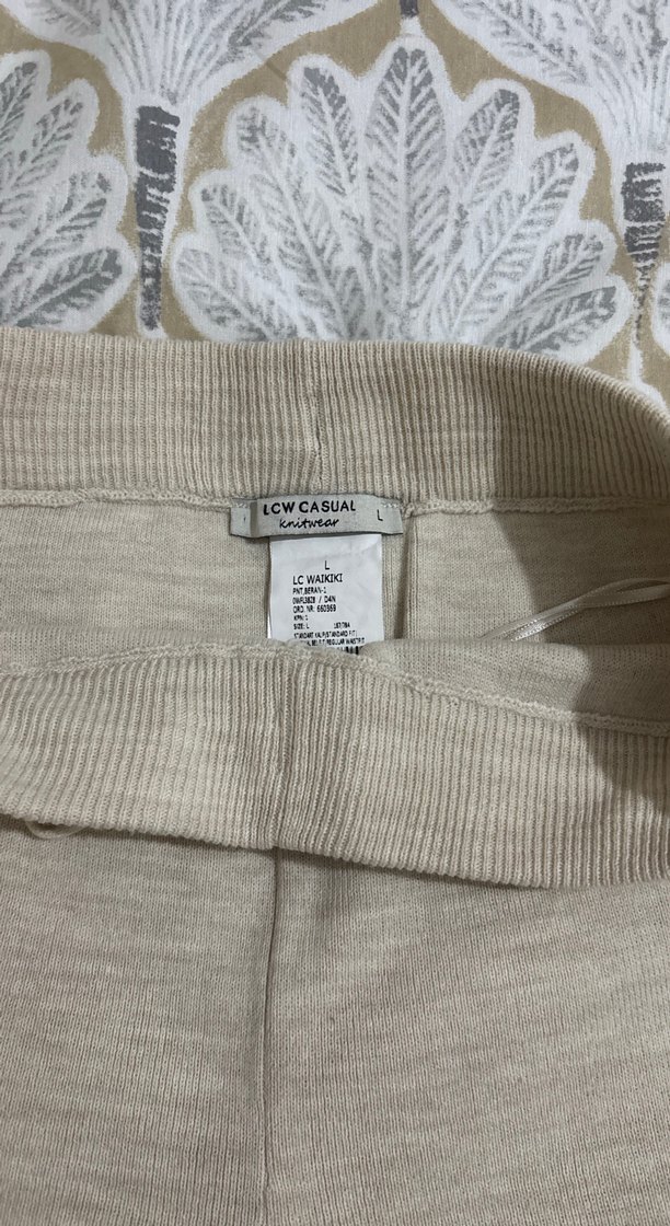 Bej Örgü Kadın Rahat Pantolon - Görsel 4