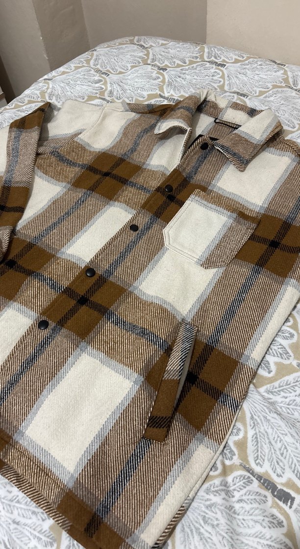 Düğmeli Kahverengi Gri Ekose Uzun Kollu Gömlek - Görsel 3