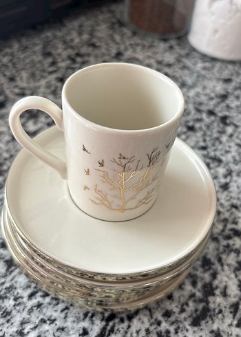 Beyaz Ağaç Desenli Seramik Fincan Seti - Görsel 3