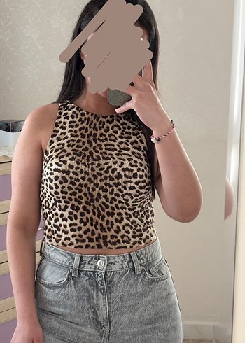 Kahverengi Leopar Desenli Kolsuz Üst - Görsel 4