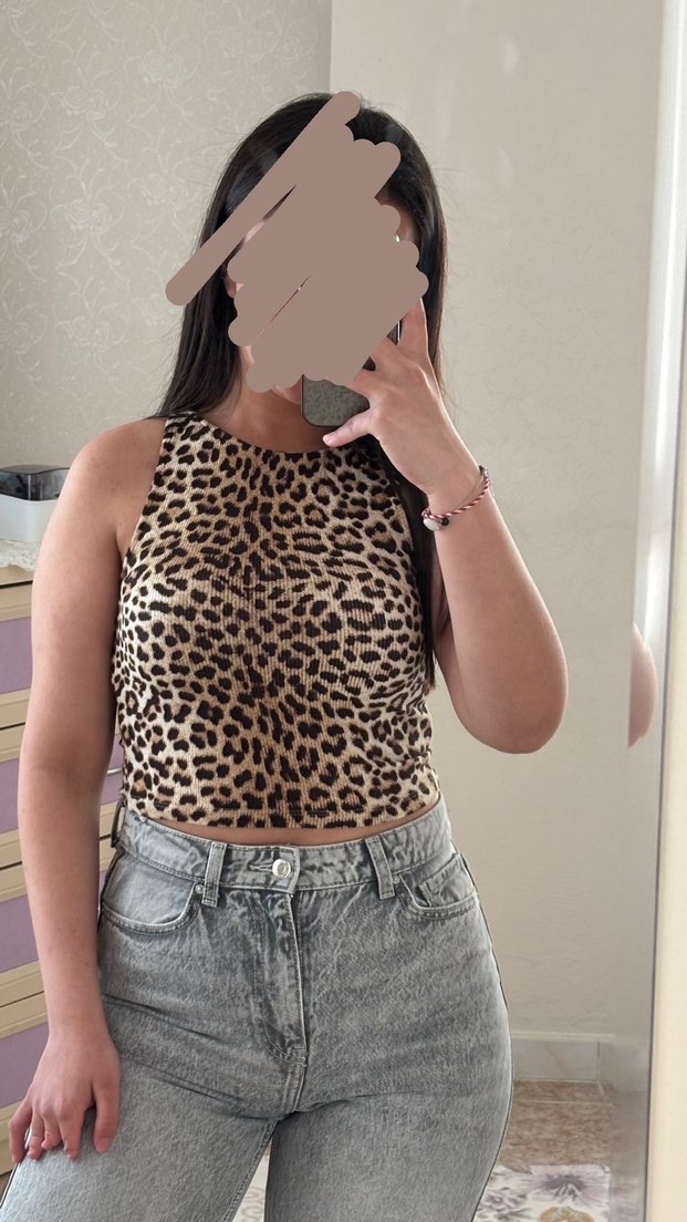 Kahverengi Leopar Desenli Kolsuz Üst - Görsel 4