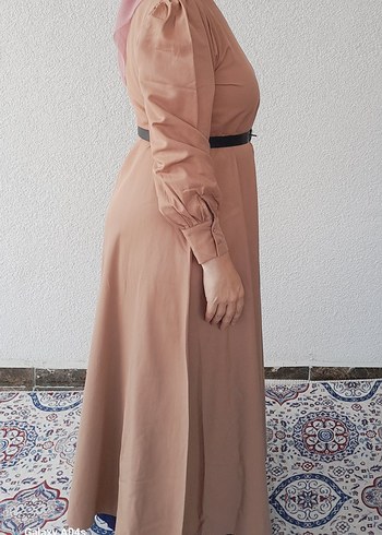 Defacto Bej Uzun Kollu Kuşaklı Elbise