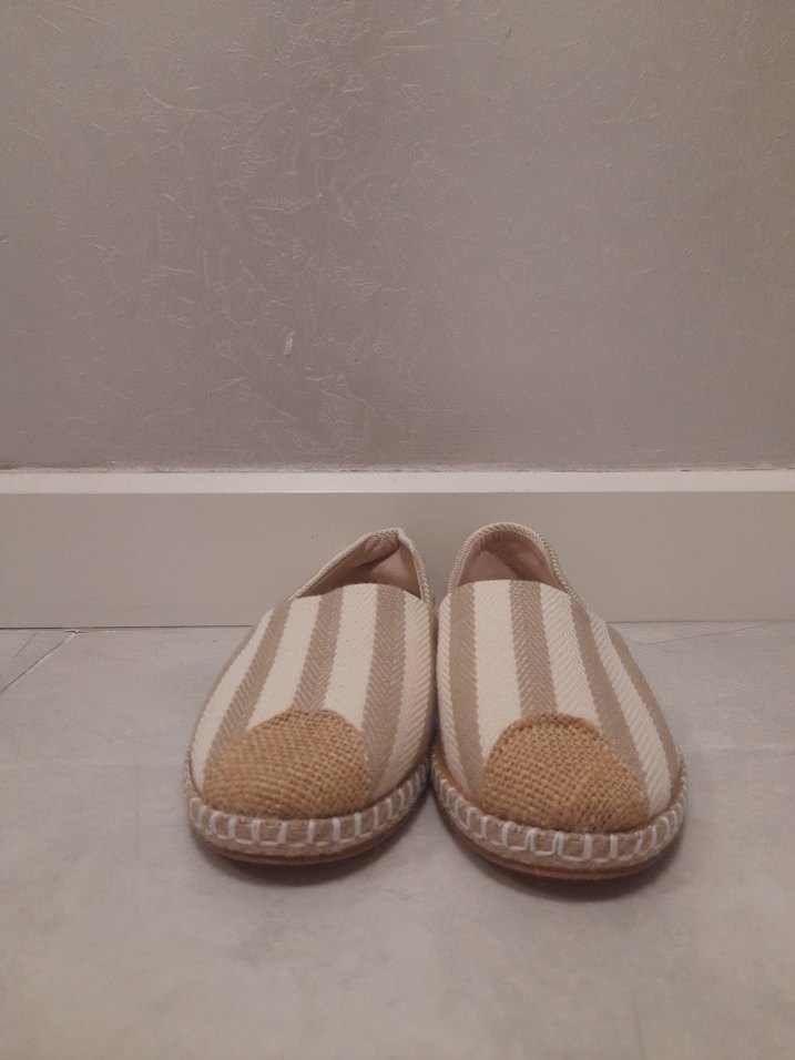 Bej Çizgili Kadın babet ayakkabı - Görsel 2