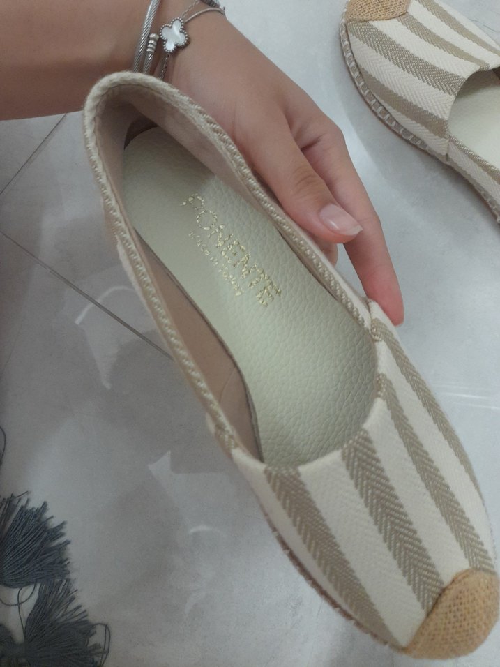 Bej Çizgili Kadın babet ayakkabı - Görsel 5