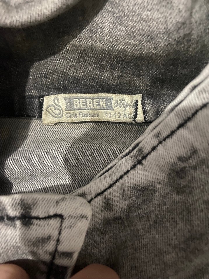 Gri Tie-Dye Düğmeli Denim Ceket - Görsel 3