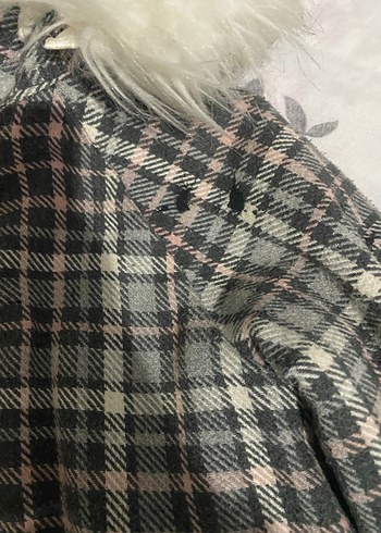 Gri Ekose Desenli Kapüşonlu Kadın Ceket - Görsel 4