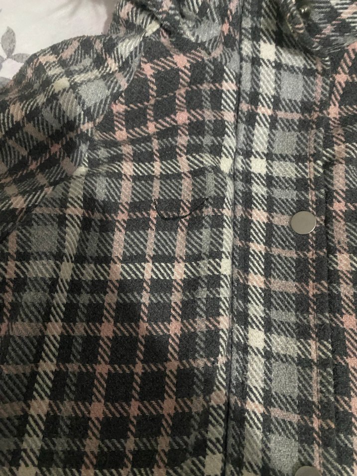 Gri Ekose Desenli Kapüşonlu Kadın Ceket - Görsel 3