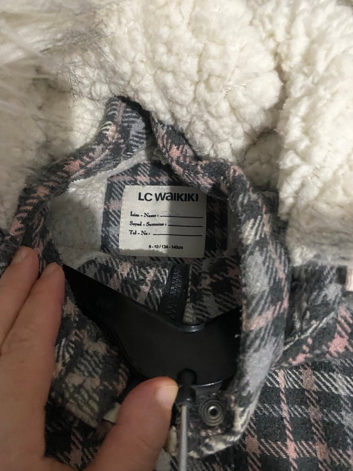 Gri Ekose Desenli Kapüşonlu Kadın Ceket - Görsel 2