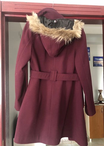 40 Beden bordo Renk Bordo Kürklü Midi Kaban