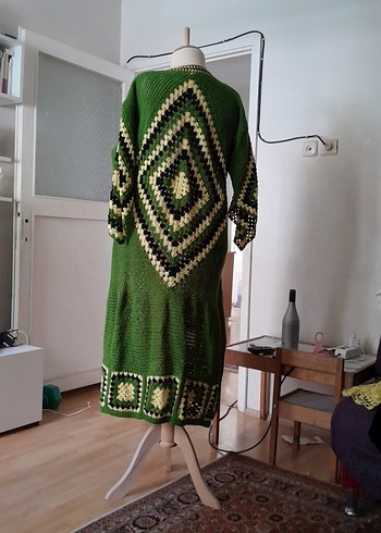 Diğer Yeşil Desenli Örgü Bohem Hırka