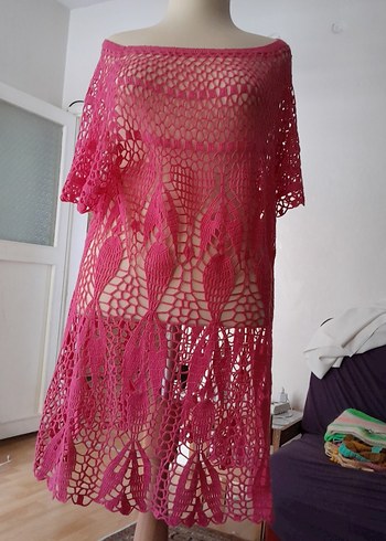 Dantel Detaylı Pembe Bohem Hamile Tunik