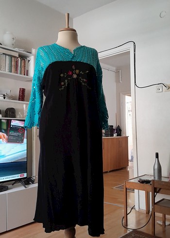 Bohem Nakışlı Uzun Triko Hamile Tuniği