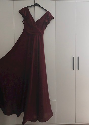 Diğer Bordo Drapeli Uzun Abiye Elbise