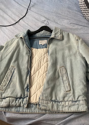 l Beden mavi Kadın Denim Ceket Düğmeli Uzun Kollu
