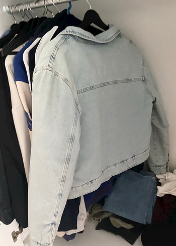 Pull and Bear mavi Kadın Denim Ceket Düğmeli Uzun Kollu