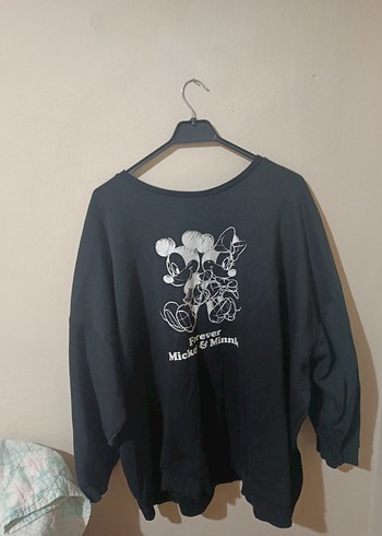 Siyah Mickey & Minnie Baskılı Kadın Sweatshirt