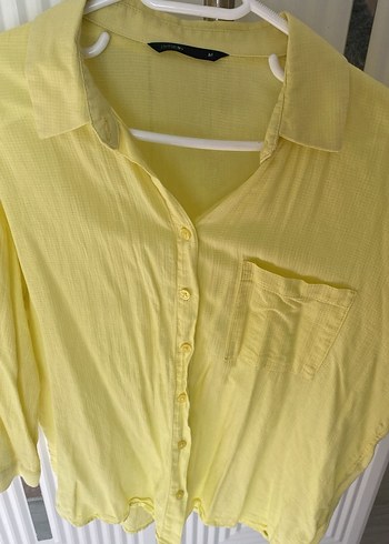 Sarı Düğmeli Uzun Kollu Keten Gömlek - Görsel 2