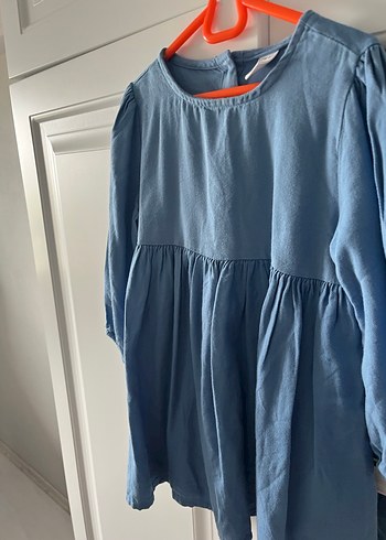 Mavi Keten Kız Çocuk Elbise - Görsel 2