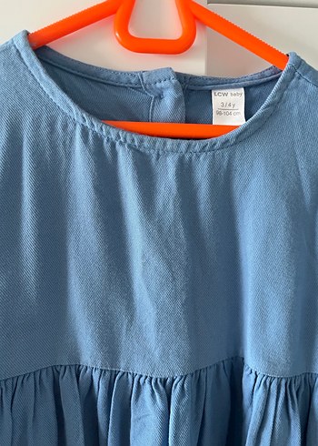 Mavi Keten Kız Çocuk Elbise - Görsel 3