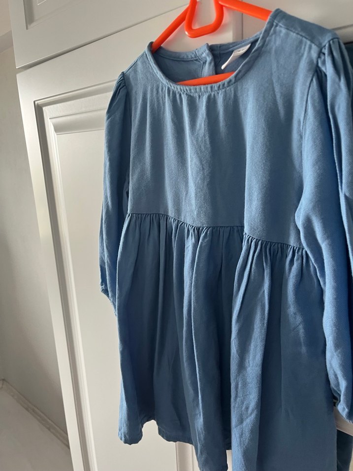 Mavi Keten Kız Çocuk Elbise - Görsel 2