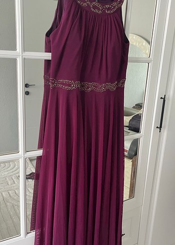 Mor Uzuhaltet yaka  Drapeli Abiye Elbise - Görsel 3