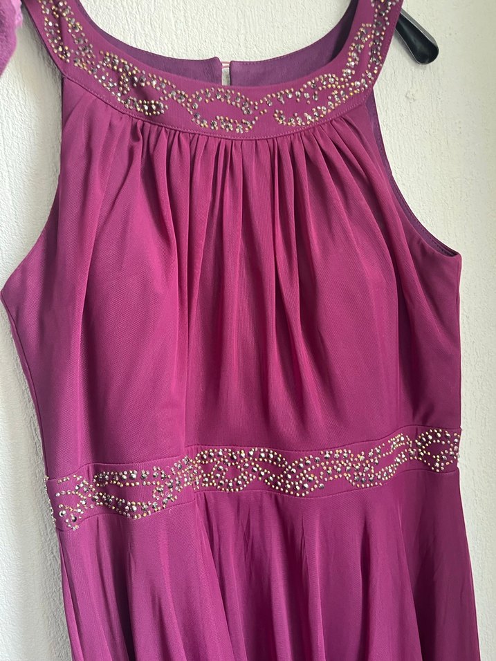 Mor Uzuhaltet yaka  Drapeli Abiye Elbise - Görsel 2