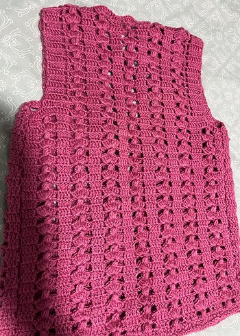 Pembe V Yaka Örgü çocuk  Yelek - Görsel 3