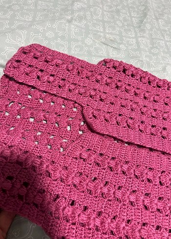 Pembe V Yaka Örgü çocuk  Yelek - Görsel 2