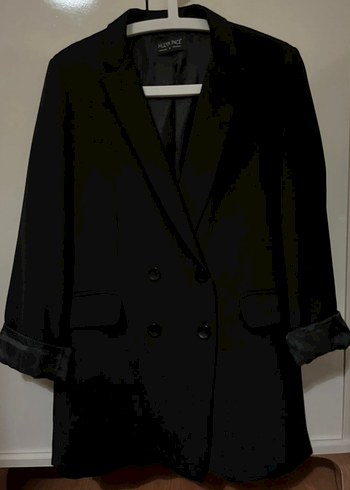 Siyah Düğmeli Kadın Midi Blazer