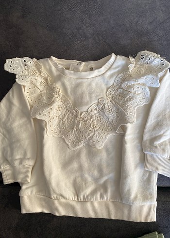 Kız Çocuk Beyaz Dantel Detaylı Sweatshirt