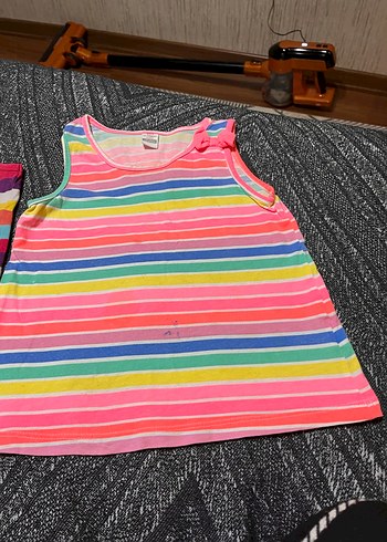 Kızlar için renkli çizgili askısız tişört - Görsel 3