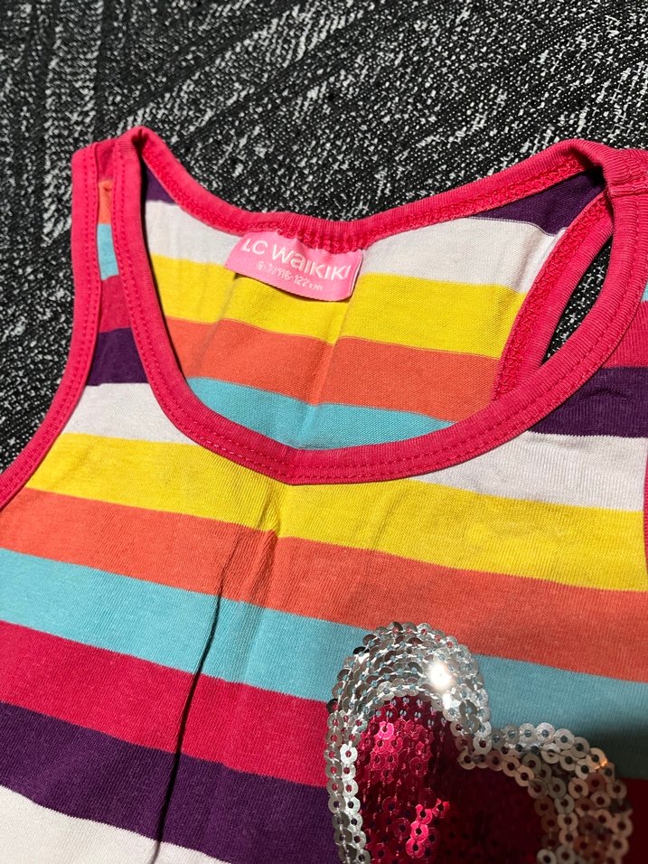 Kızlar için renkli çizgili askısız tişört - Görsel 5