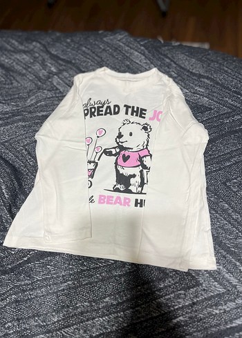 Beyaz Baskılı Uzun Kollu Kız Tişörtü - Görsel 3
