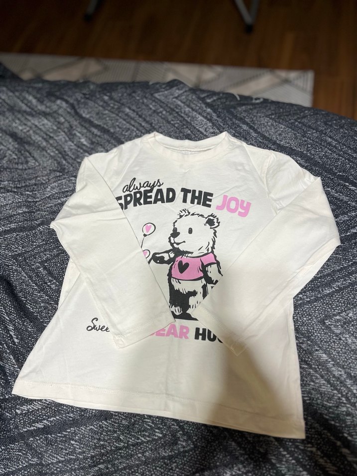 Beyaz Baskılı Uzun Kollu Kız Tişörtü - Görsel 4