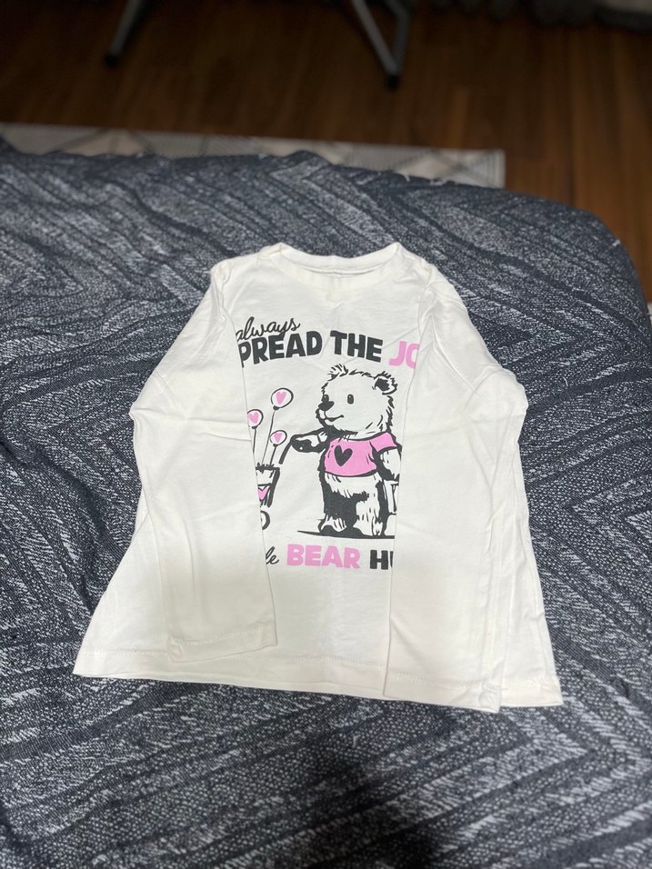 Beyaz Baskılı Uzun Kollu Kız Tişörtü - Görsel 2