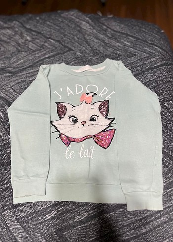 Kız Çocuk Gri Peluş Detaylı Sweatshirt - Görsel 3