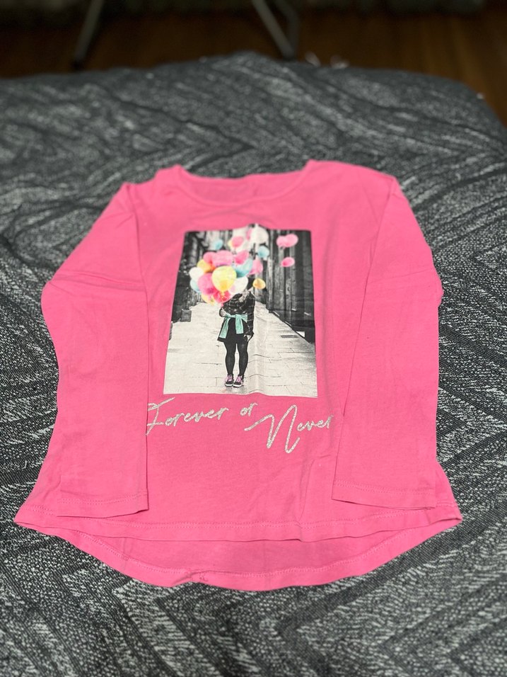 Uzun Kollu Baskılı Pembe Kız Tişörtü - Görsel 2