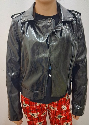 Stradivarius Kadın Siyah Deri Biker Ceket