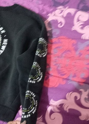 Siyah, Uzun Kollu, Baskılı Kadın Sweatshirt - Görsel 2