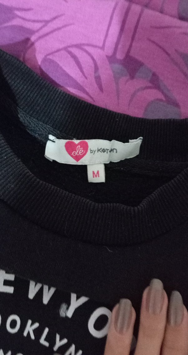 Siyah, Uzun Kollu, Baskılı Kadın Sweatshirt - Görsel 3