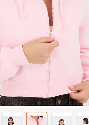 Pembe Fermuarlı Kadın Sweatshirt - Görsel 4
