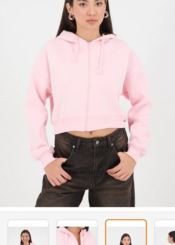 Pembe Fermuarlı Kadın Sweatshirt - Görsel 3