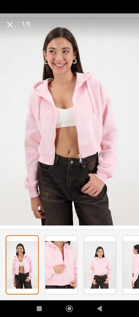 Pembe Fermuarlı Kadın Sweatshirt - Görsel 2