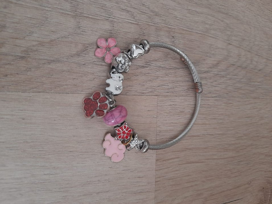 Pembe Çiçekli Boncuklu Kadın Bileklik - Görsel 2