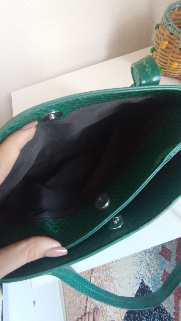 Yeşil Yılan Derisi Desenli Kadın Deri Çanta - Görsel 5