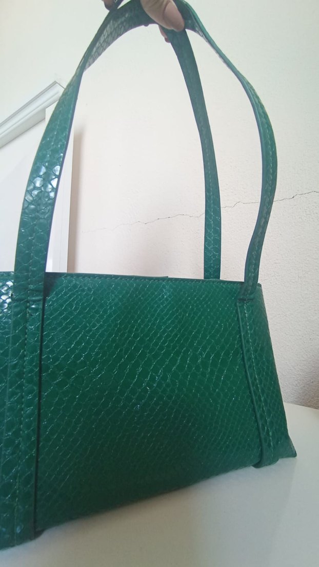 Yeşil Yılan Derisi Desenli Kadın Deri Çanta - Görsel 2